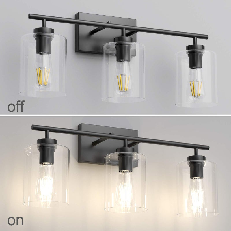 Aipsun 3 Lights Black Vanity Light Fixtures Over Mirror with Clear Glass Shades Industrial Wall Light Fixture for Bathroom(Exclude Bulb) - Image 5